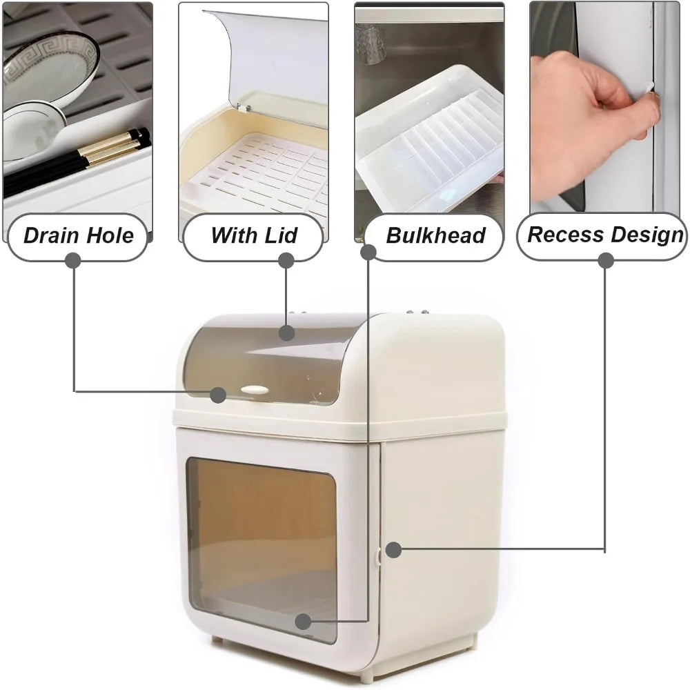 2 Tier Multi-Functional Dish Drying Rack and Drainer Board Countertop Dish Rack with Lid Pp Plastic Removable Drip Tray