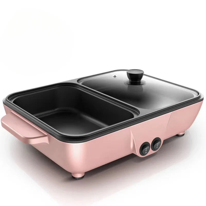 2 in 1 Electric Hot Pot Kitchen Smokeless Non-stick Baking Pan BBQ Grill