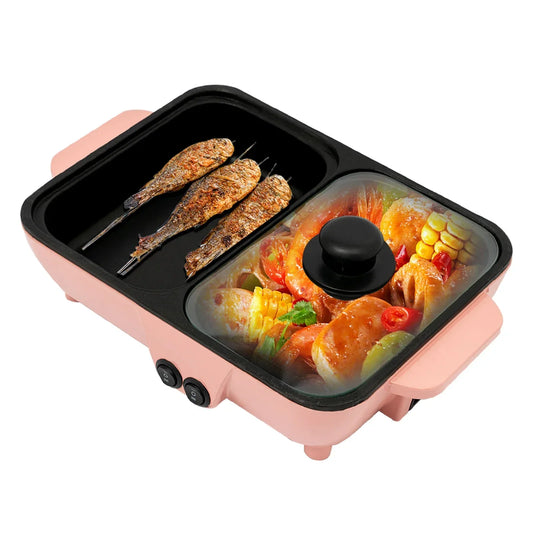 2 in 1 Electric Hot Pot Kitchen Smokeless Non-stick Baking Pan BBQ Grill