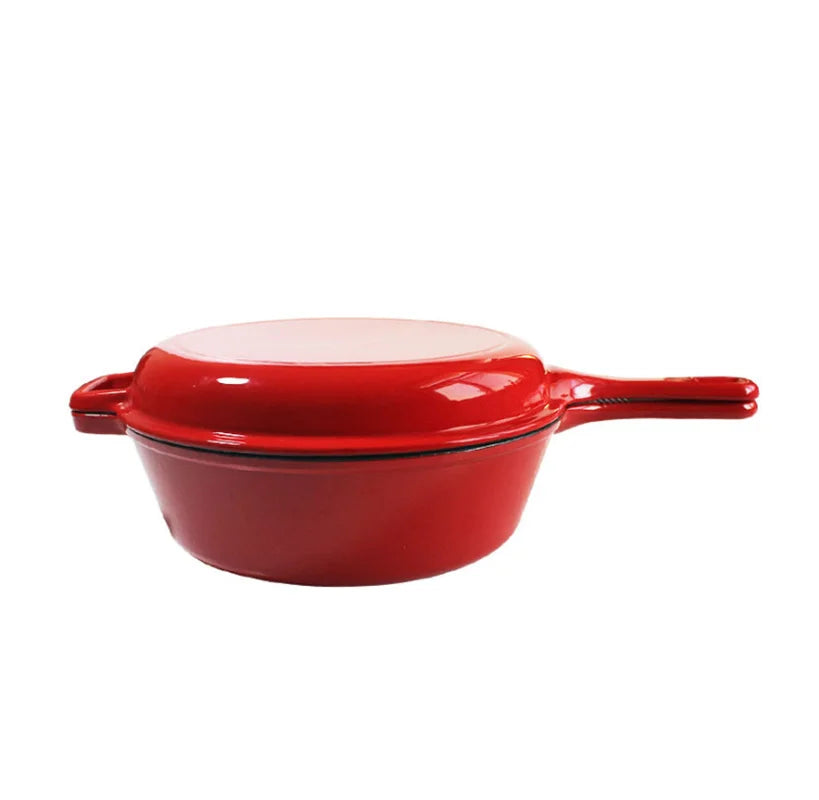 26cm Cast Iron Enamel Saucepan Multi-fucntion Frying Pan Roasted Griddle Bread Baking Pot Skillet