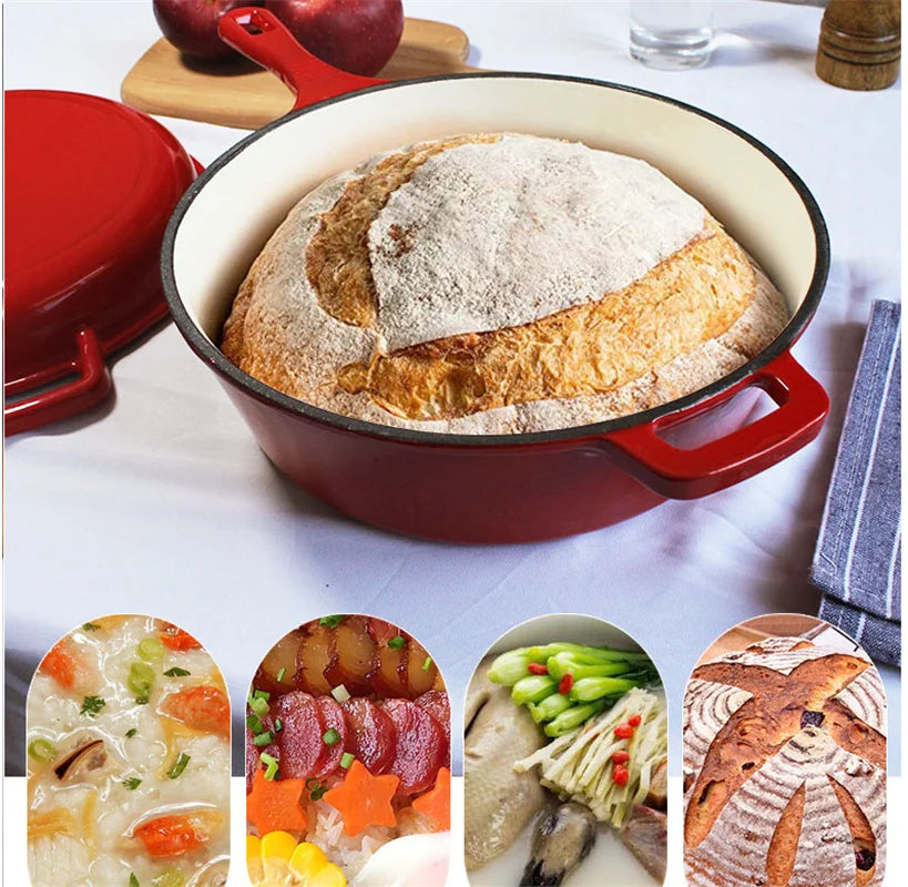 26cm Cast Iron Enamel Saucepan Multi-fucntion Frying Pan Roasted Griddle Bread Baking Pot Skillet