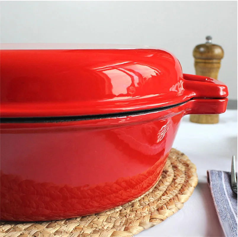 26cm Cast Iron Enamel Saucepan Multi-fucntion Frying Pan Roasted Griddle Bread Baking Pot Skillet