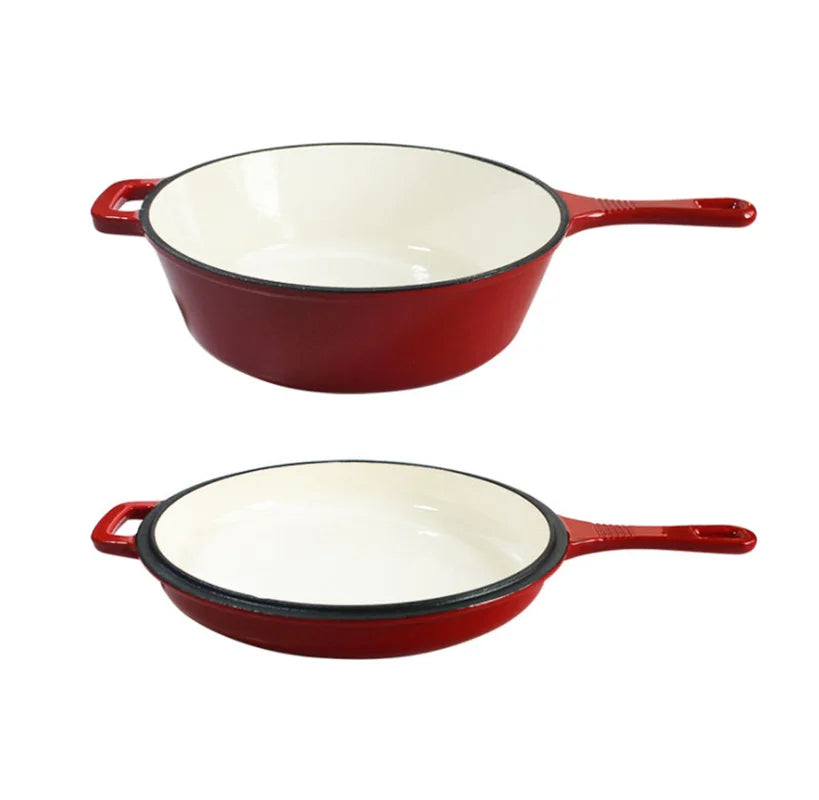 26cm Cast Iron Enamel Saucepan Multi-fucntion Frying Pan Roasted Griddle Bread Baking Pot Skillet