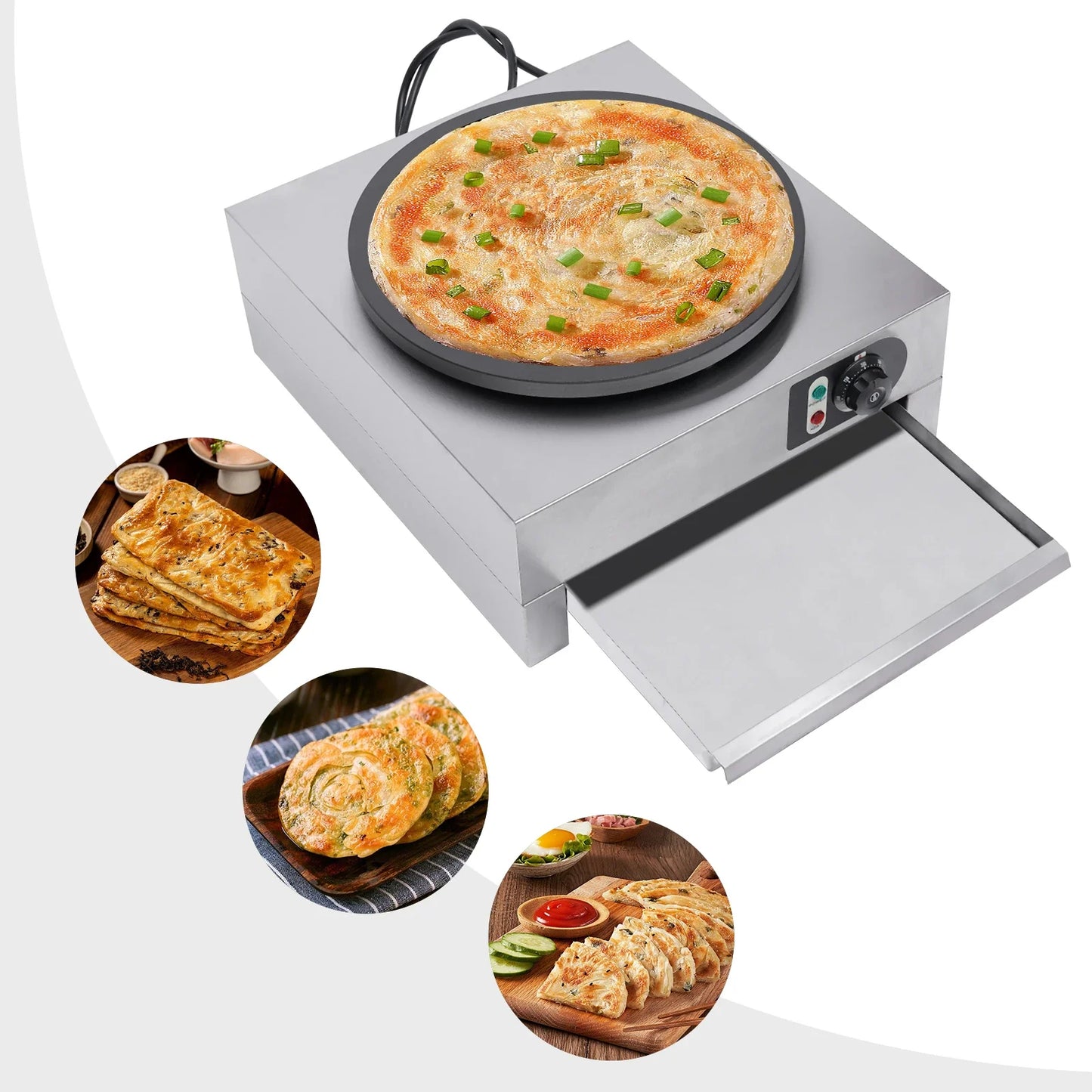 3KW Nonstick Pancake Griddle Pan Electric Crepe Maker with Batter Spreader for Home Kitchen