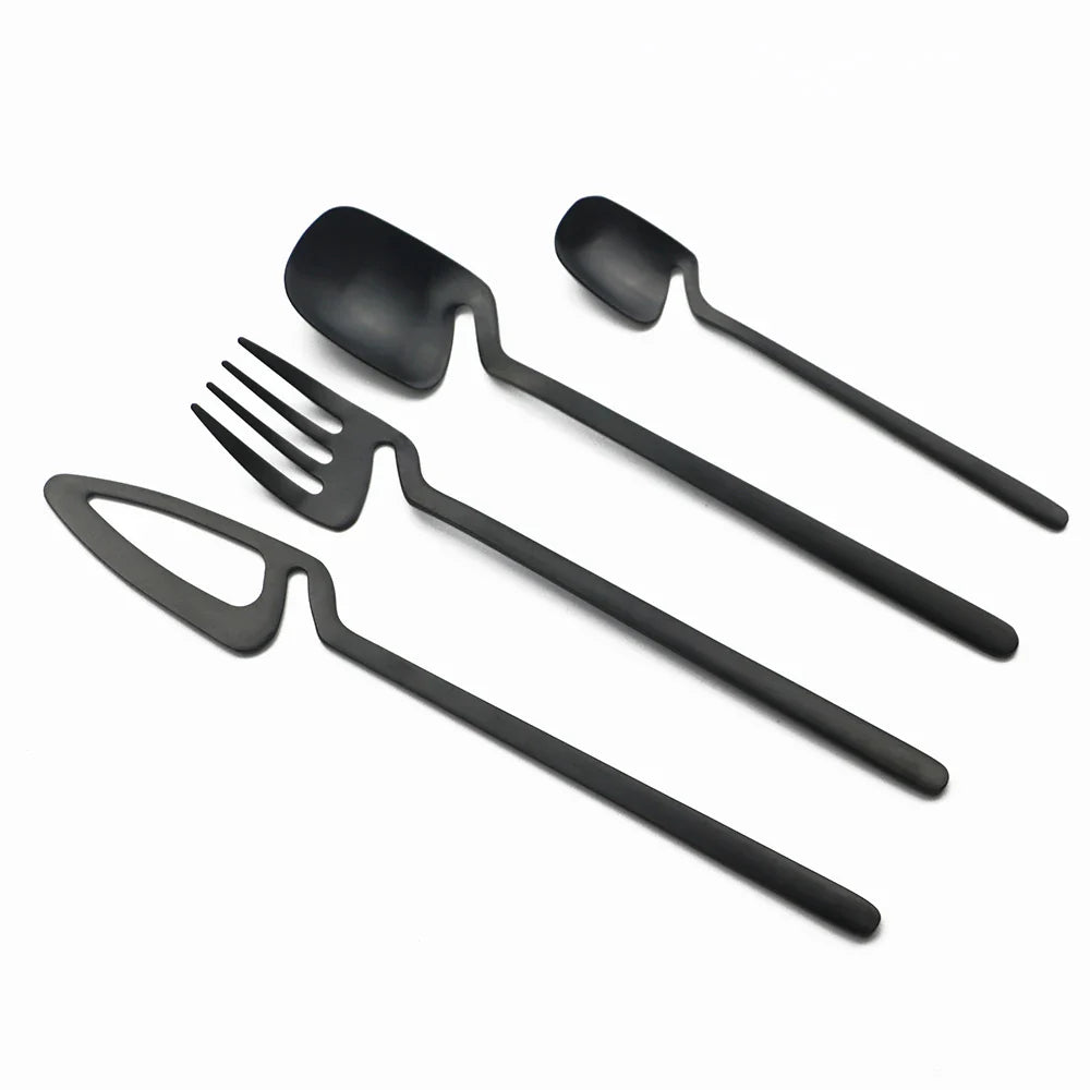 4Pcs Black Dinnerware Set Spoon Fork Cutlery Set Kitchen Table Decor Flatware Sets Kitchen Tools Desserts Soup Coffee Use