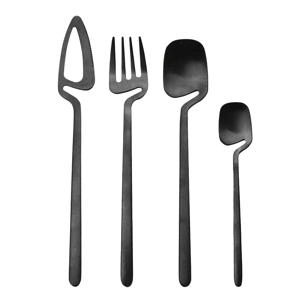 4Pcs Black Dinnerware Set Spoon Fork Cutlery Set Kitchen Table Decor Flatware Sets Kitchen Tools Desserts Soup Coffee Use