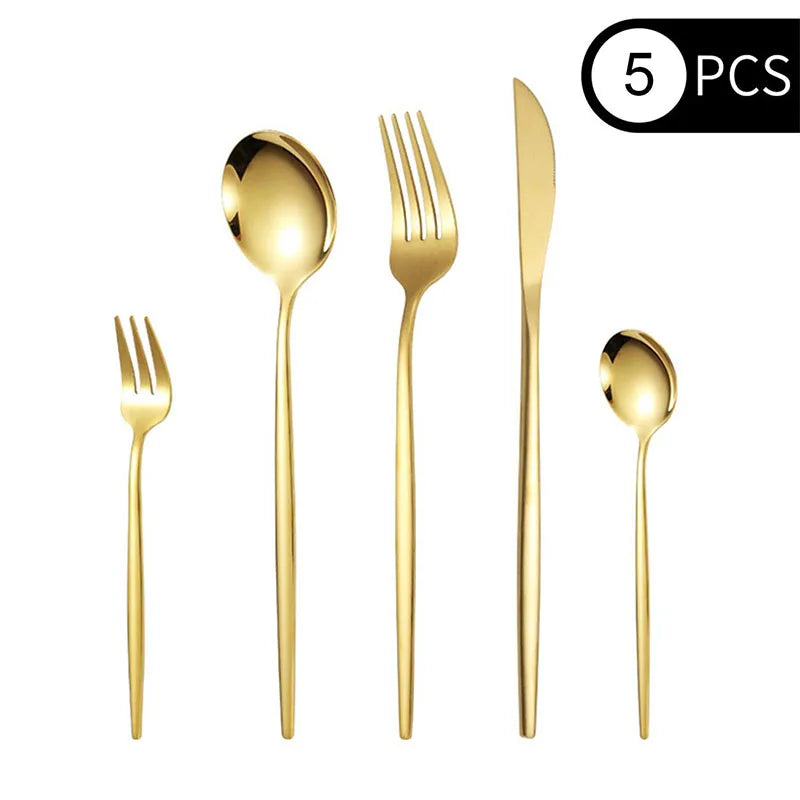 5pcs/30pcs Stainless steel cutlery set steak forks dessert spoons fruit forks are suitable for banquet restaurant guests