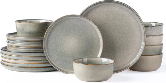 AmorArc Stoneware Dinnerware Sets,Round Reactive Glaze Ceramic Plates and Bowls Set,Highly Chip and Crack Resistant | Dishwasher