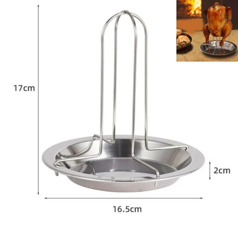 BBQ Beef Chicken Leg Wing Grill Rack 14 Slots Stainless Steel Barbecue Drumsticks Holder Oven Roaster Stand with Drip Pan Tools