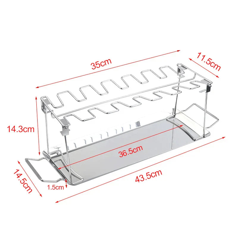 BBQ Beef Chicken Leg Wing Grill Rack 14 Slots Stainless Steel Barbecue Drumsticks Holder Oven Roaster Stand with Drip Pan Tools