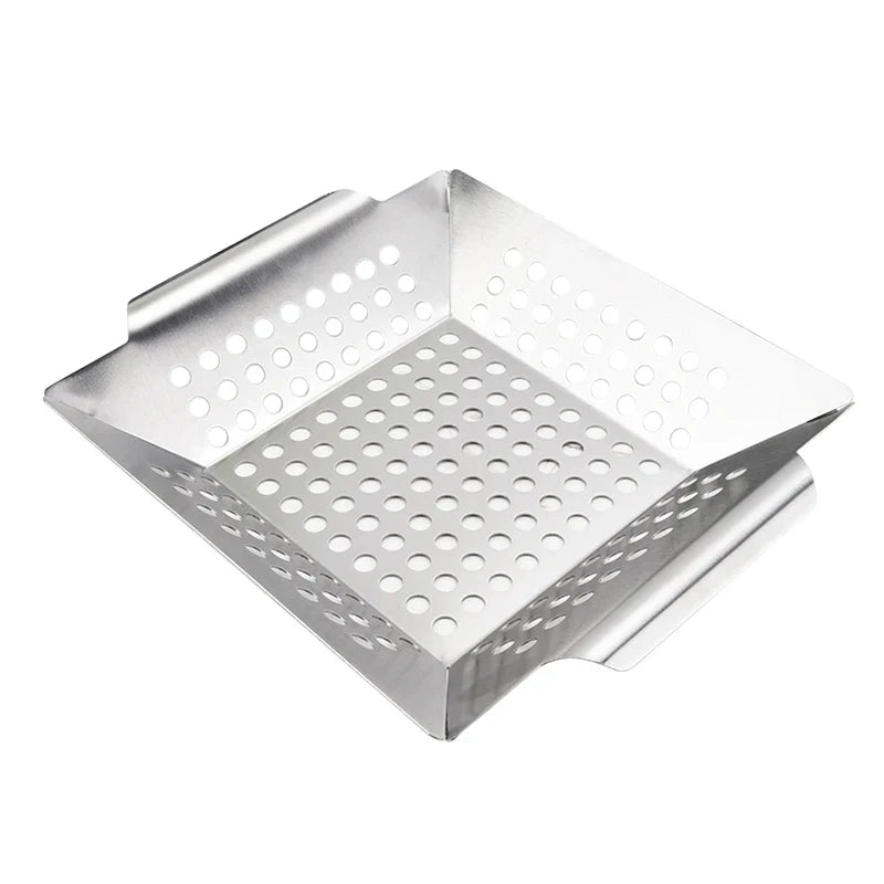 BBQ Grilling Basket Vegetables Meat Baking Dish Pan Stainless Steel Non-stick Barbecue Tool Kitchen Gadget Barbecue Acceessories