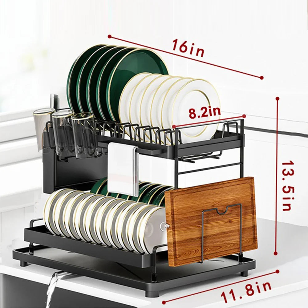 Detachable Dish Drying Rack with Drain Board and Utensil Holder, Large Dish Drying Rack for Kitchen Counter