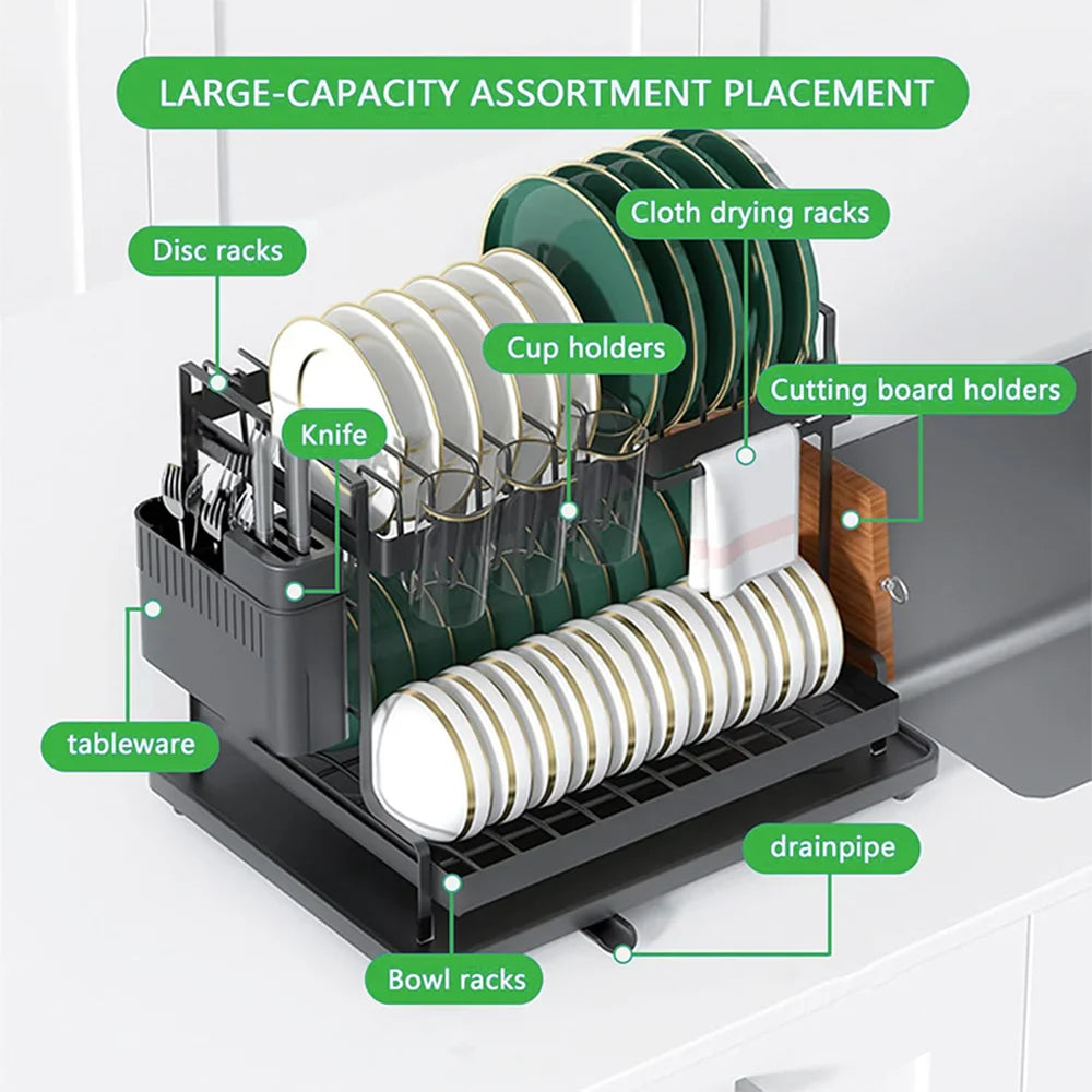 Detachable Dish Drying Rack with Drain Board and Utensil Holder, Large Dish Drying Rack for Kitchen Counter