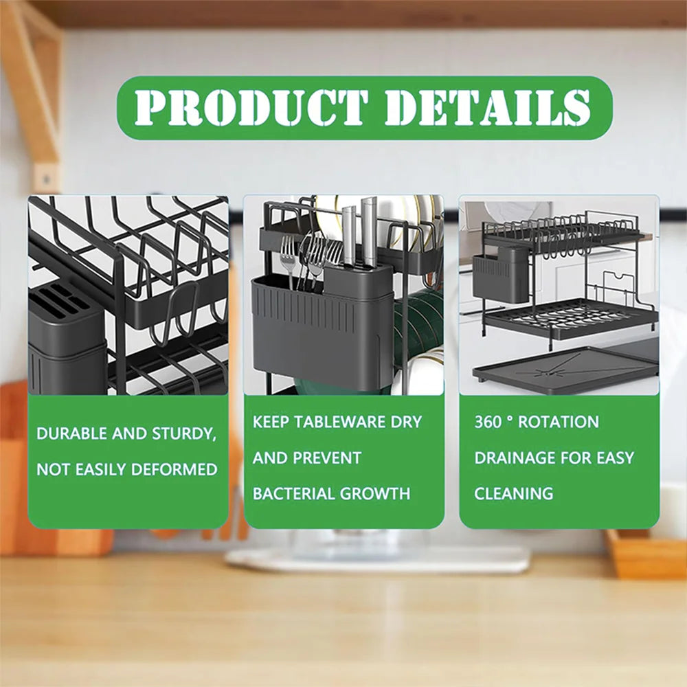 Detachable Dish Drying Rack with Drain Board and Utensil Holder, Large Dish Drying Rack for Kitchen Counter