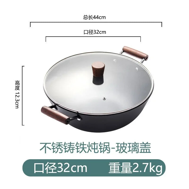 Handmade Cast Iron Pot Household Nonstick Pan Frying Pan Uncoated Thicken Iron Wok Gas Stove Induction Cooker Universal u