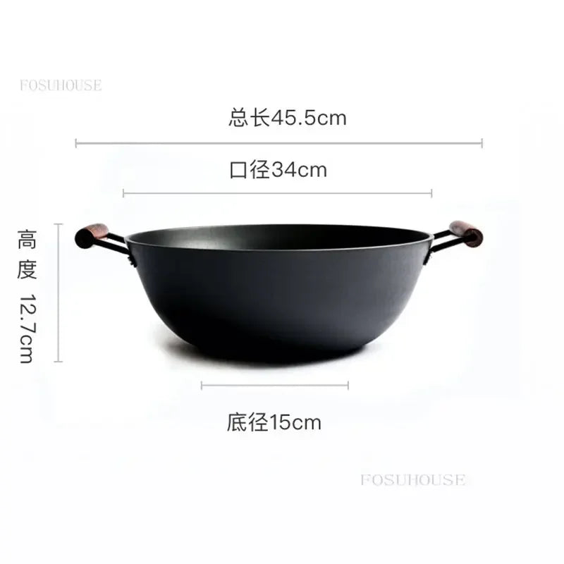 Handmade Cast Iron Pot Household Nonstick Pan Frying Pan Uncoated Thicken Iron Wok Gas Stove Induction Cooker Universal u