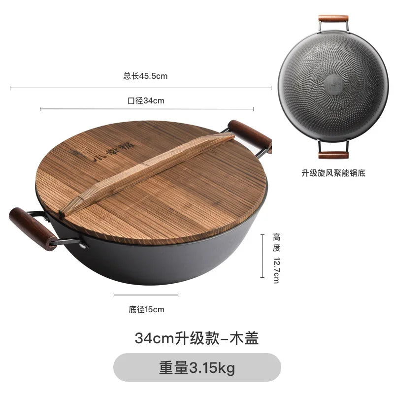 Handmade Cast Iron Pot Household Nonstick Pan Frying Pan Uncoated Thicken Iron Wok Gas Stove Induction Cooker Universal u