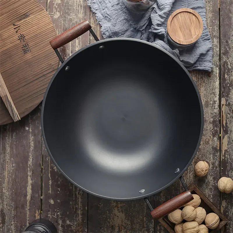 Handmade Cast Iron Pot Household Nonstick Pan Frying Pan Uncoated Thicken Iron Wok Gas Stove Induction Cooker Universal u