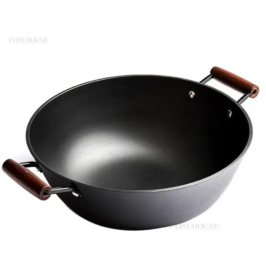 Handmade Cast Iron Pot Household Nonstick Pan Frying Pan Uncoated Thicken Iron Wok Gas Stove Induction Cooker Universal u