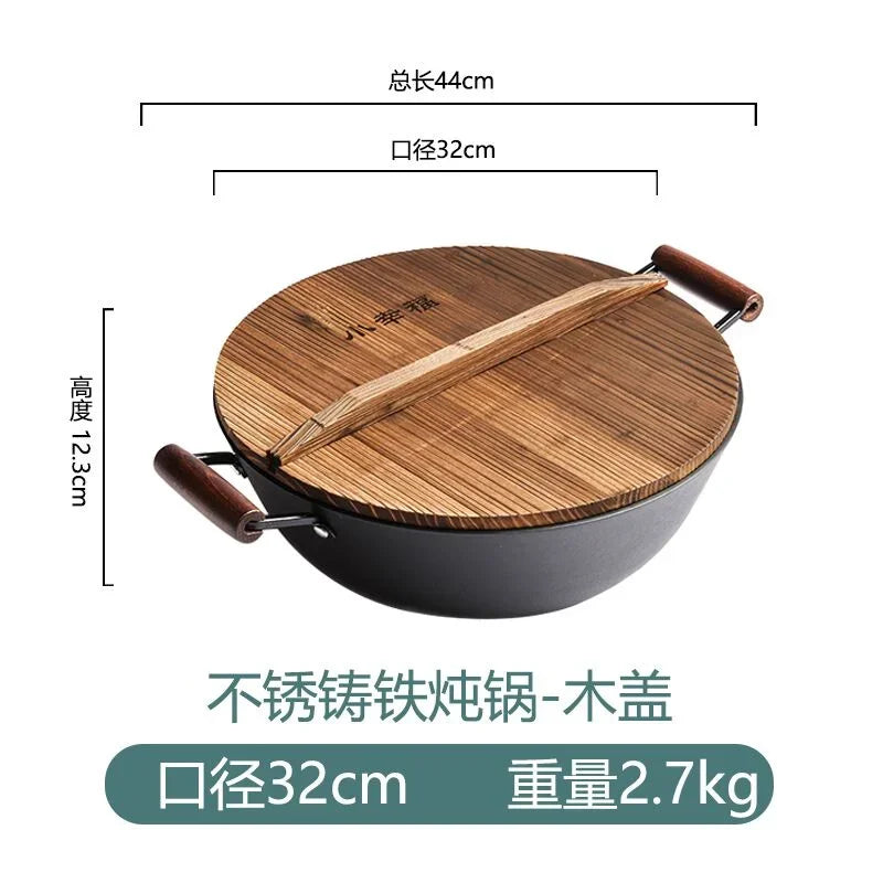 Handmade Cast Iron Pot Household Nonstick Pan Frying Pan Uncoated Thicken Iron Wok Gas Stove Induction Cooker Universal u