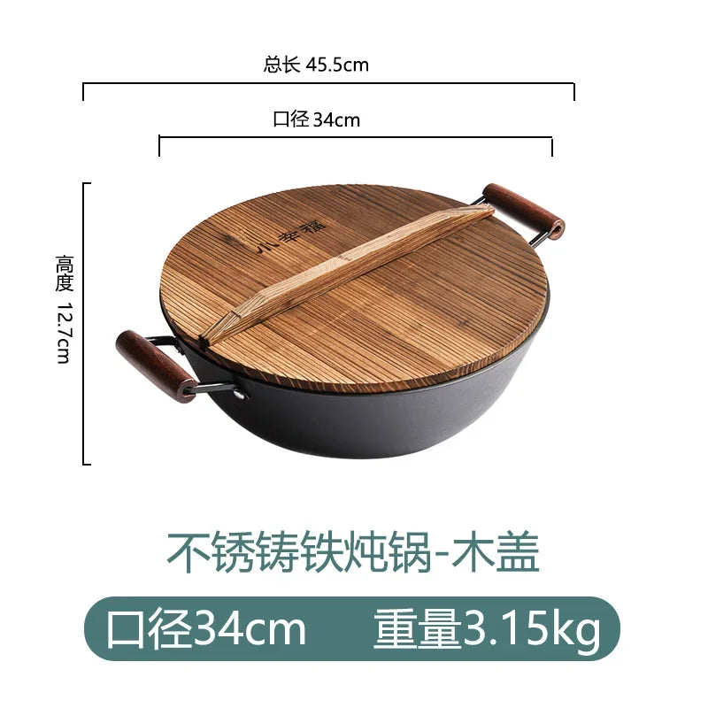 Handmade Cast Iron Pot Household Nonstick Pan Frying Pan Uncoated Thicken Iron Wok Gas Stove Induction Cooker Universal u