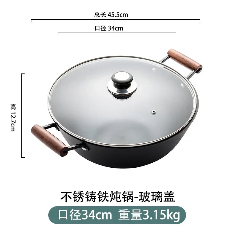 Handmade Cast Iron Pot Household Nonstick Pan Frying Pan Uncoated Thicken Iron Wok Gas Stove Induction Cooker Universal u