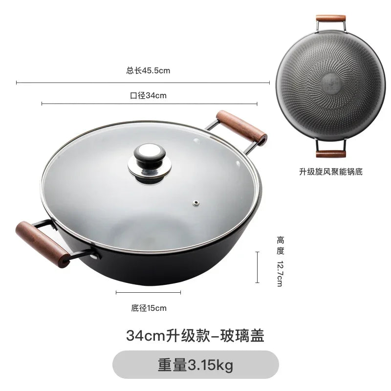 Handmade Cast Iron Pot Household Nonstick Pan Frying Pan Uncoated Thicken Iron Wok Gas Stove Induction Cooker Universal u