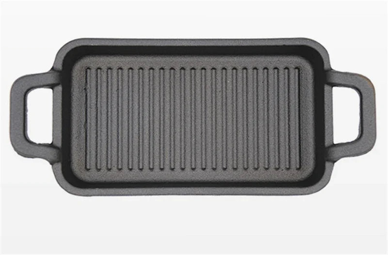 Korean double ear cast iron stripe barbecue pot rectangular iron plate roast plate single Mini fish plate cast iron cookware