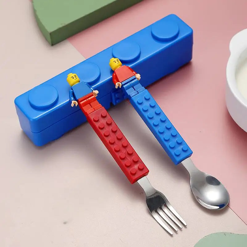 High-Value Fun Creative Building Blocks Portable Cutlery Stainless Steel Cutlery Children'S Assembled Fork And Spoon Set