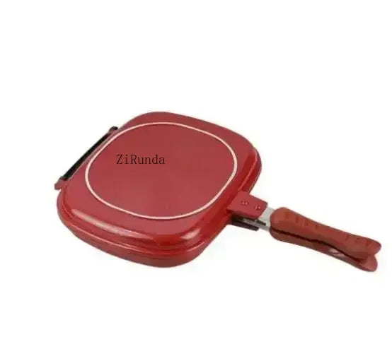 Household 28cm flat bottomed pan, double-sided barbecue frying pan, cooking utensil, double-sided pan, outdoor kitchen supplies