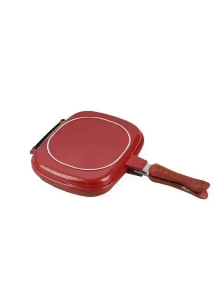 Household 28cm flat bottomed pan, double-sided barbecue frying pan, cooking utensil, double-sided pan, outdoor kitchen supplies