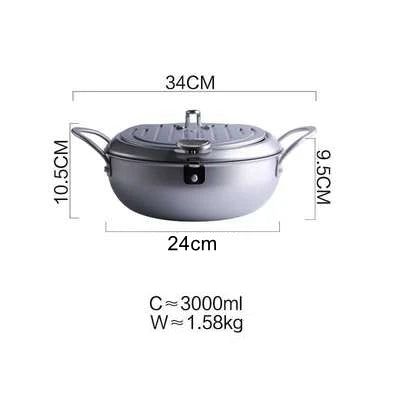 Japanese Style Deep Frying Pot Thermometer Tempura Fryer Pan Temperature Control Fried Chicken Pot Cooking Tools Kitchen Utensil