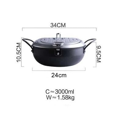 Japanese Style Deep Frying Pot Thermometer Tempura Fryer Pan Temperature Control Fried Chicken Pot Cooking Tools Kitchen Utensil