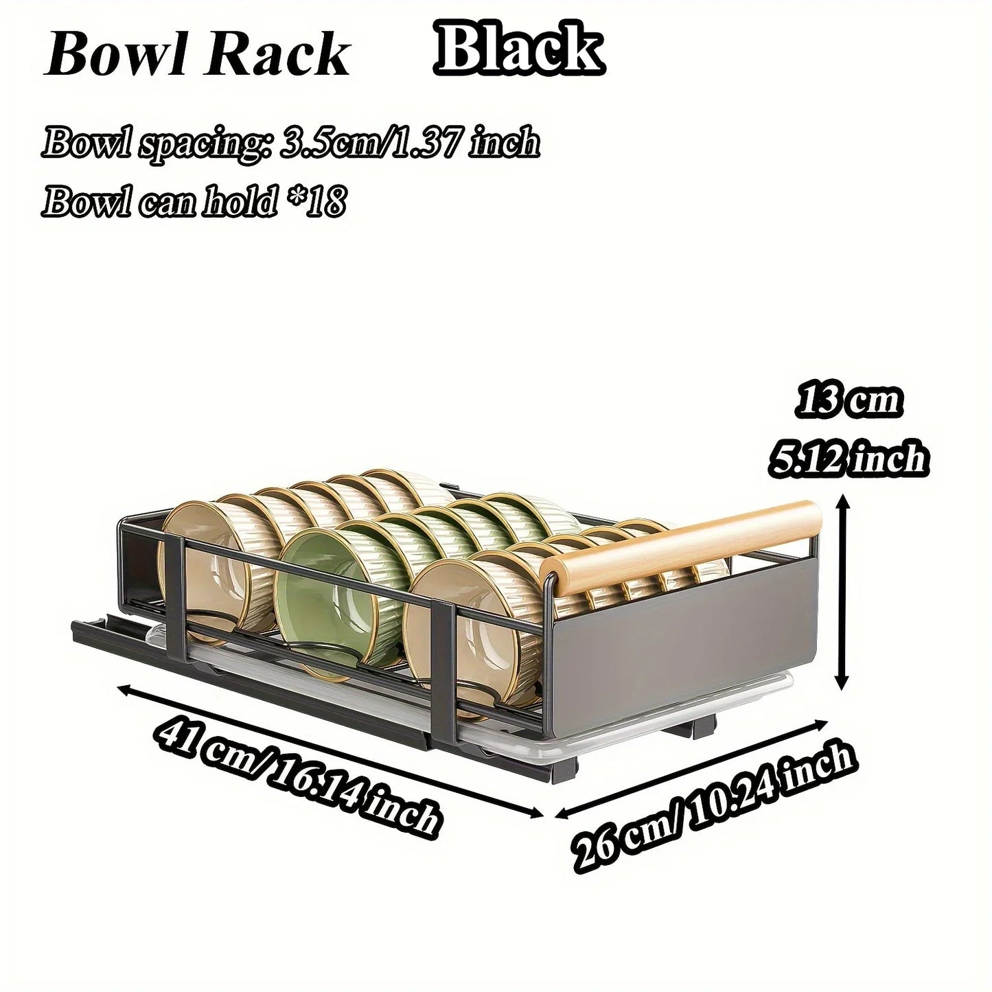 Pull Out Organizer, Pull-out Dish Rack With Wooden Handle And Drain Tray, Multifunctional Single Layer Dish Drying Rack