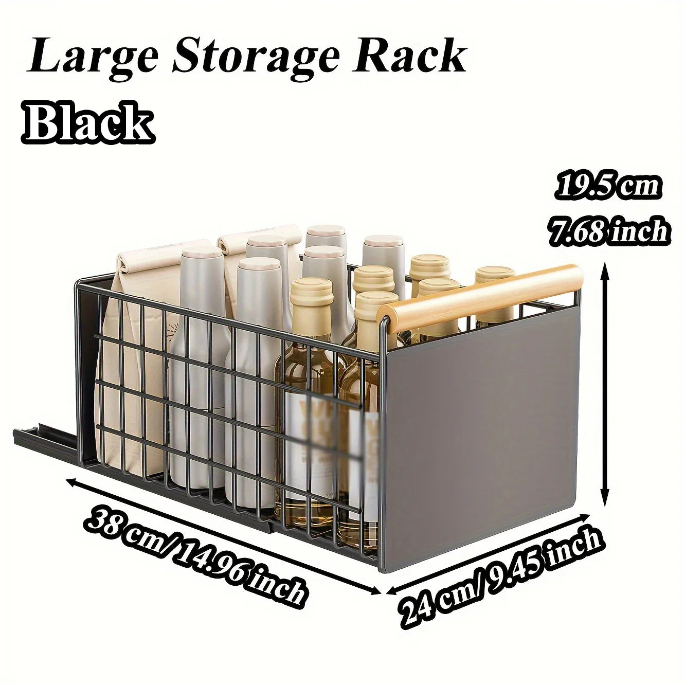 Pull Out Organizer, Pull-out Dish Rack With Wooden Handle And Drain Tray, Multifunctional Single Layer Dish Drying Rack