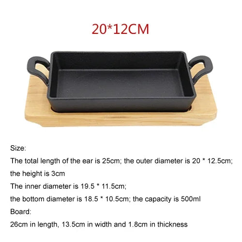 Korean double ear cast iron stripe barbecue pot rectangular iron plate roast plate single Mini fish plate cast iron cookware