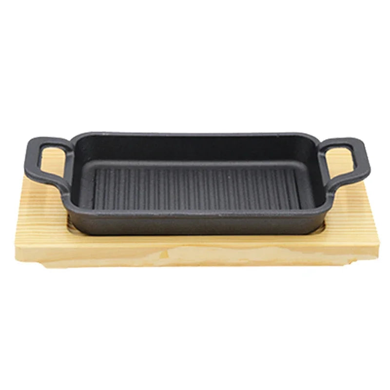 Korean double ear cast iron stripe barbecue pot rectangular iron plate roast plate single Mini fish plate cast iron cookware