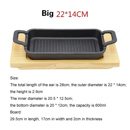 Korean double ear cast iron stripe barbecue pot rectangular iron plate roast plate single Mini fish plate cast iron cookware