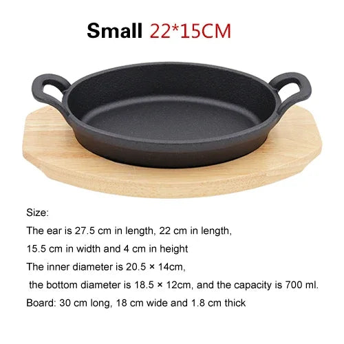 Korean double ear cast iron stripe barbecue pot rectangular iron plate roast plate single Mini fish plate cast iron cookware