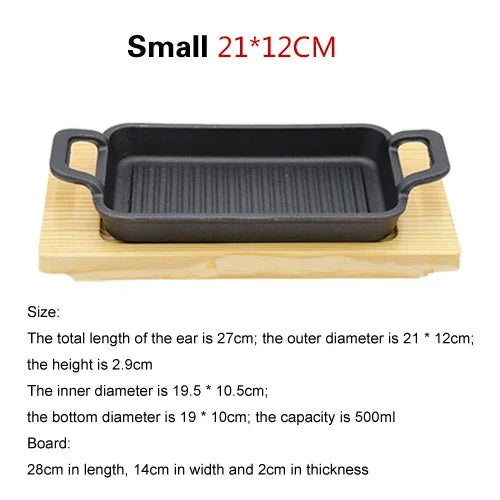 Korean double ear cast iron stripe barbecue pot rectangular iron plate roast plate single Mini fish plate cast iron cookware