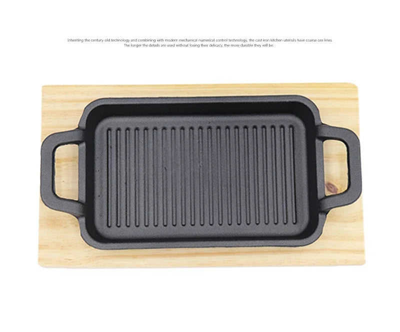 Korean double ear cast iron stripe barbecue pot rectangular iron plate roast plate single Mini fish plate cast iron cookware