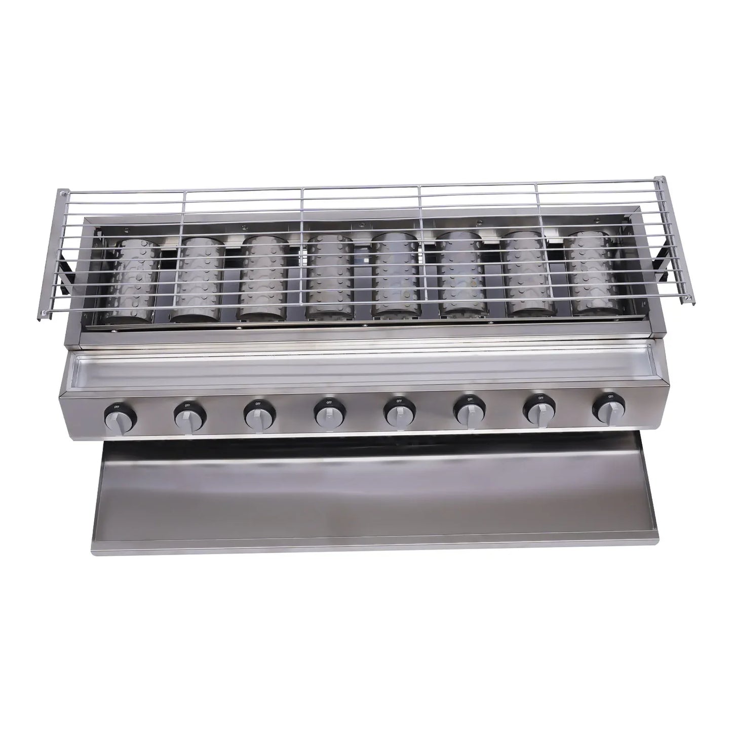 Barbecue Grill 8 Burner BBQ Gas Grill Stainless Steel LPG Tabletop Gas Grill Oil Catch Tray For Food Stalls, Snack Bars