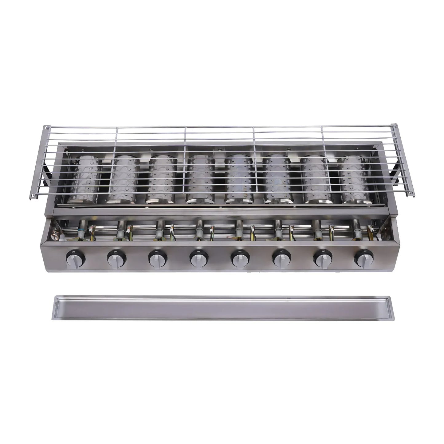 Barbecue Grill 8 Burner BBQ Gas Grill Stainless Steel LPG Tabletop Gas Grill Oil Catch Tray For Food Stalls, Snack Bars