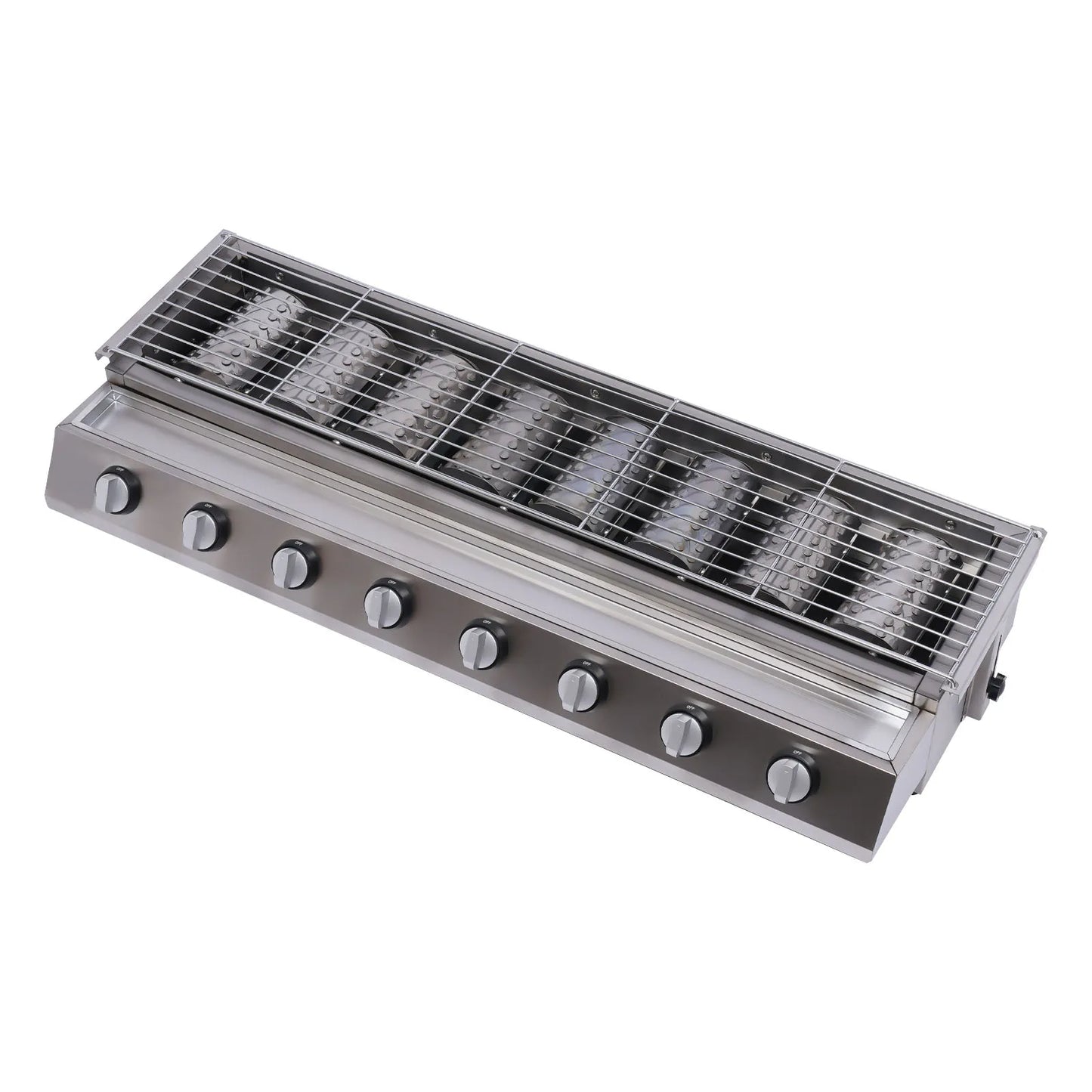 Barbecue Grill 8 Burner BBQ Gas Grill Stainless Steel LPG Tabletop Gas Grill Oil Catch Tray For Food Stalls, Snack Bars