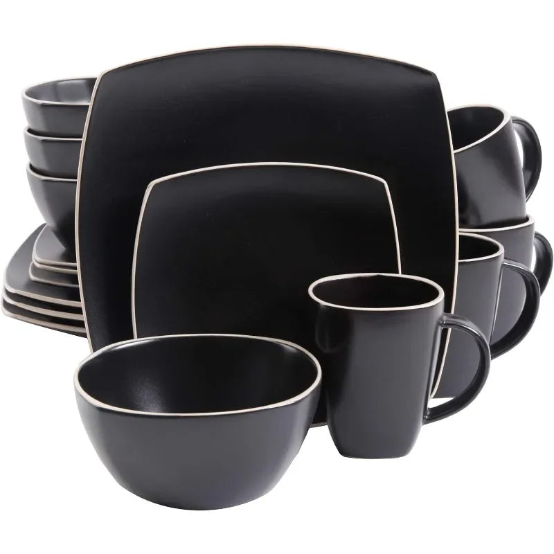 Lounge Tableware Set, Serving 4 People (16 Pieces), Matte Black