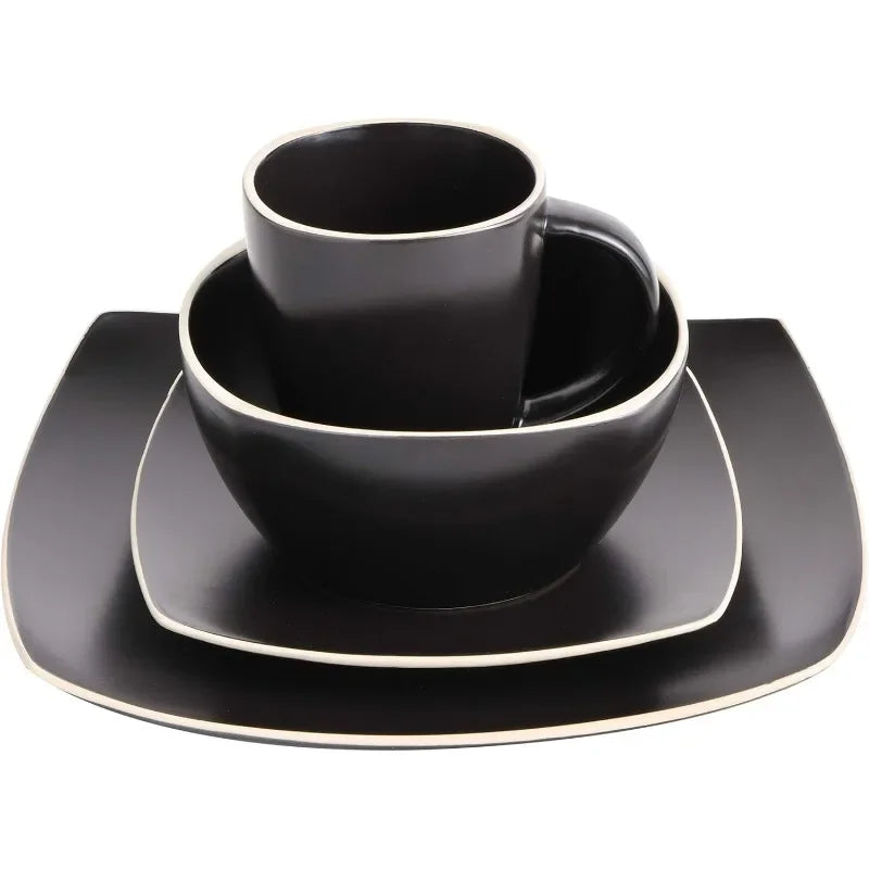 Lounge Tableware Set, Serving 4 People (16 Pieces), Matte Black