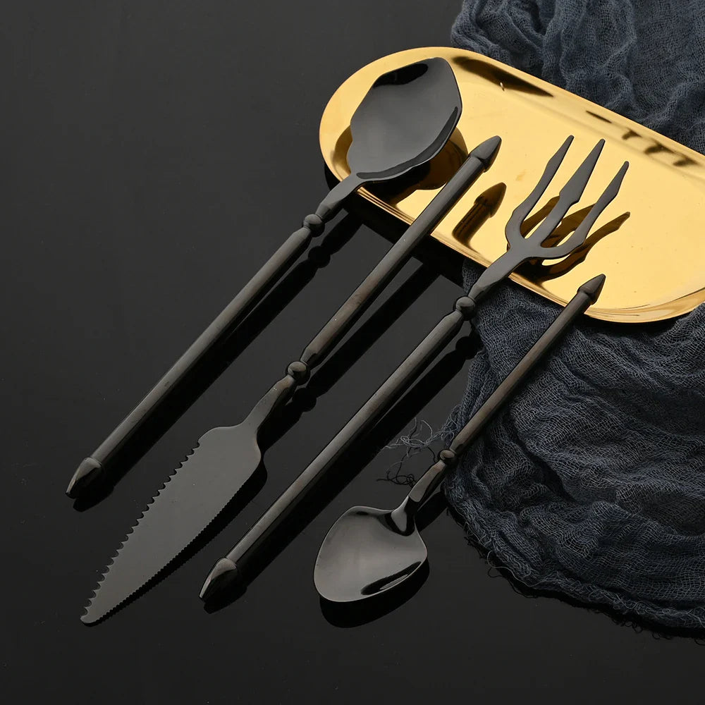 Mirror Black 304 Stainless Steel Cutlery Tableware Set Dinnerware Flatware Set Steak Knife Fork Spoon Silverware Dishwasher Safe