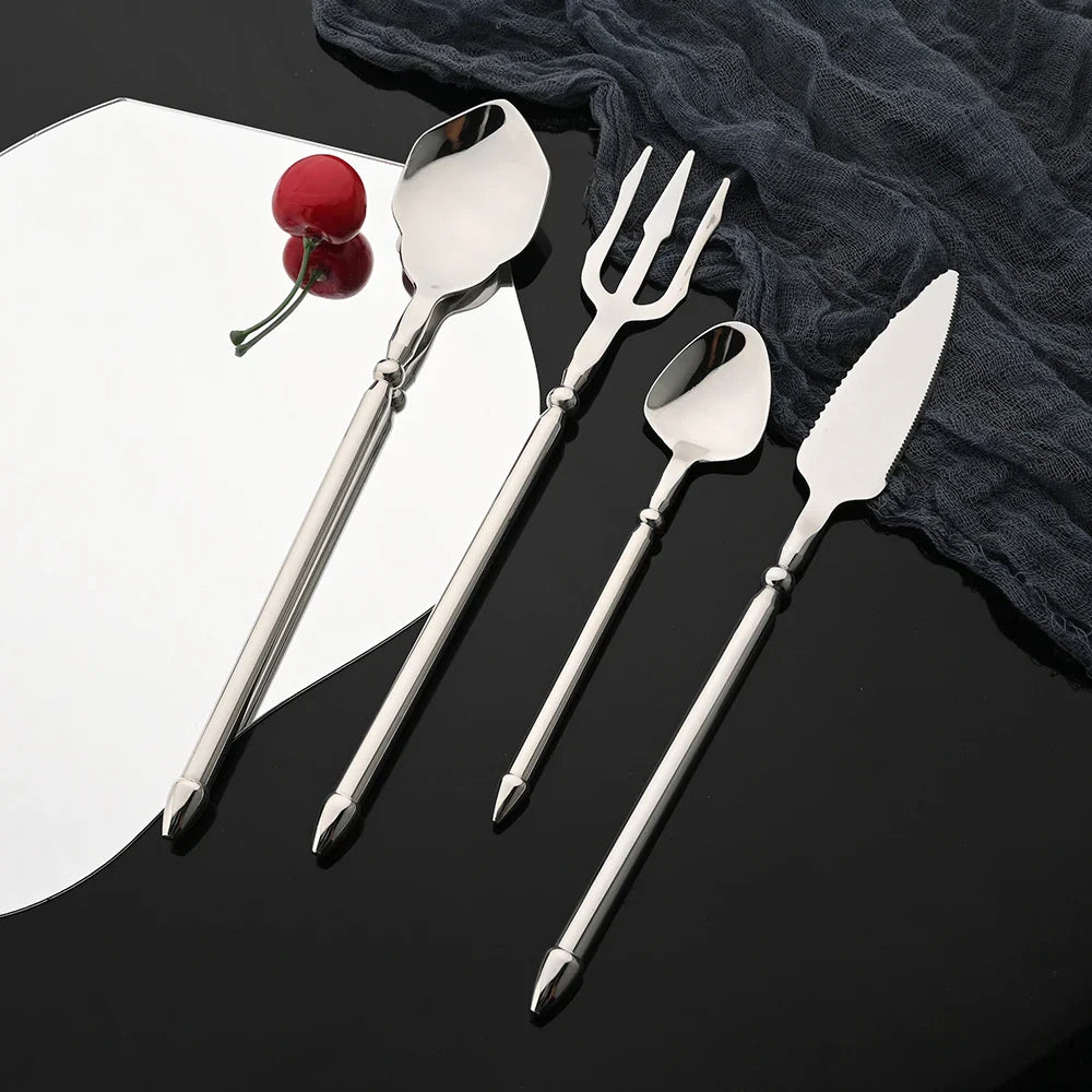 Mirror Black 304 Stainless Steel Cutlery Tableware Set Dinnerware Flatware Set Steak Knife Fork Spoon Silverware Dishwasher Safe