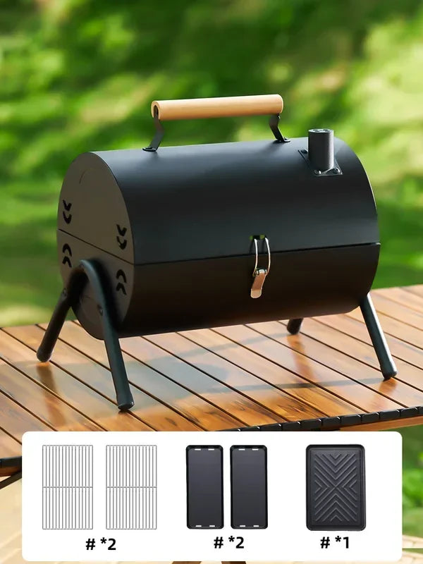 Portable Charcoal Grill Dual Purpose BBQ Grill Multifunction Camping Barbecue Grill Rack Net Firewood Stove Ironwork BBQ Grill