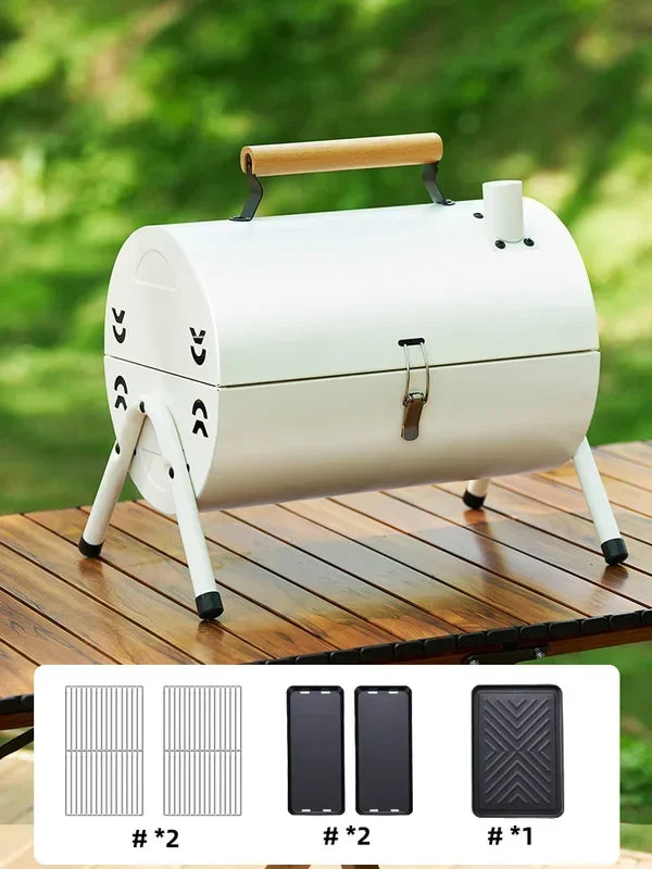 Portable Charcoal Grill Dual Purpose BBQ Grill Multifunction Camping Barbecue Grill Rack Net Firewood Stove Ironwork BBQ Grill